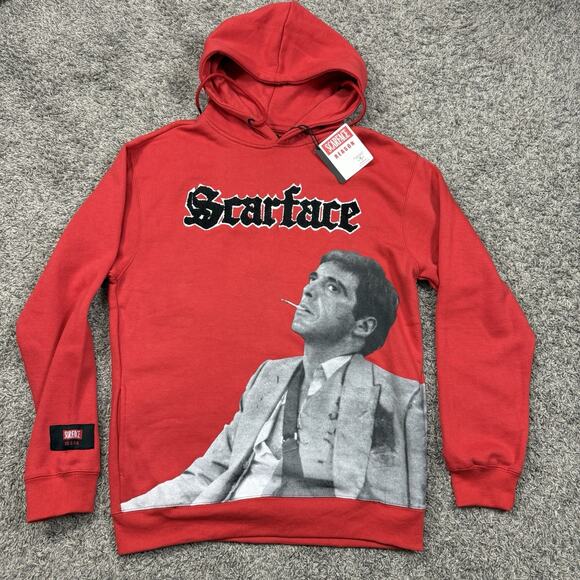 Scarface Hoodie Mens Large Red Embroidered & Graphic Print Al Pacino Reason - Picture 1 of 8